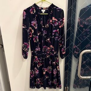 J. Crew Navy Floral Quarter Sleeve Dress